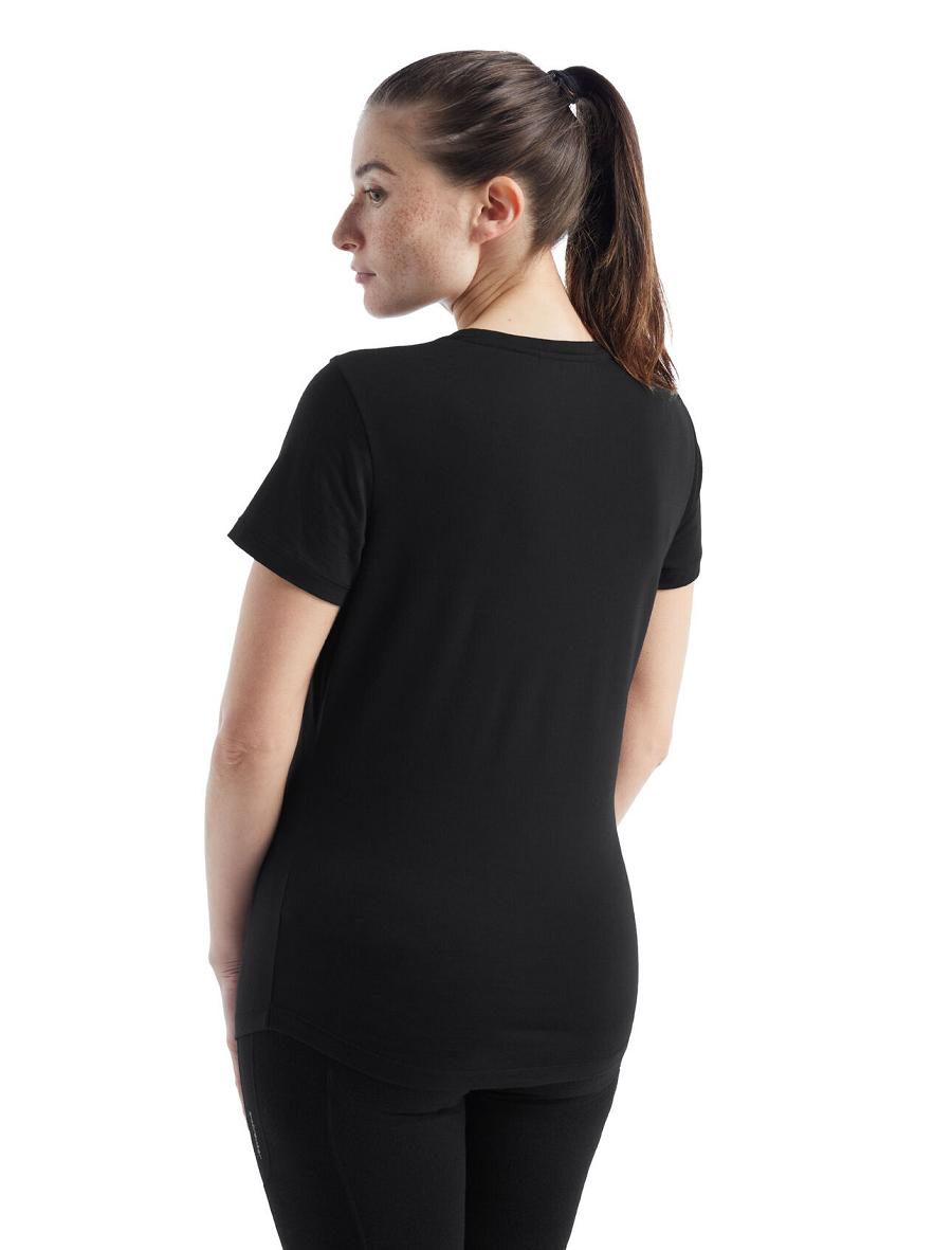 Black Women's Icebreaker Merino Sphere II Short Sleeve Scoop T Shirts | USA 1586HAPK